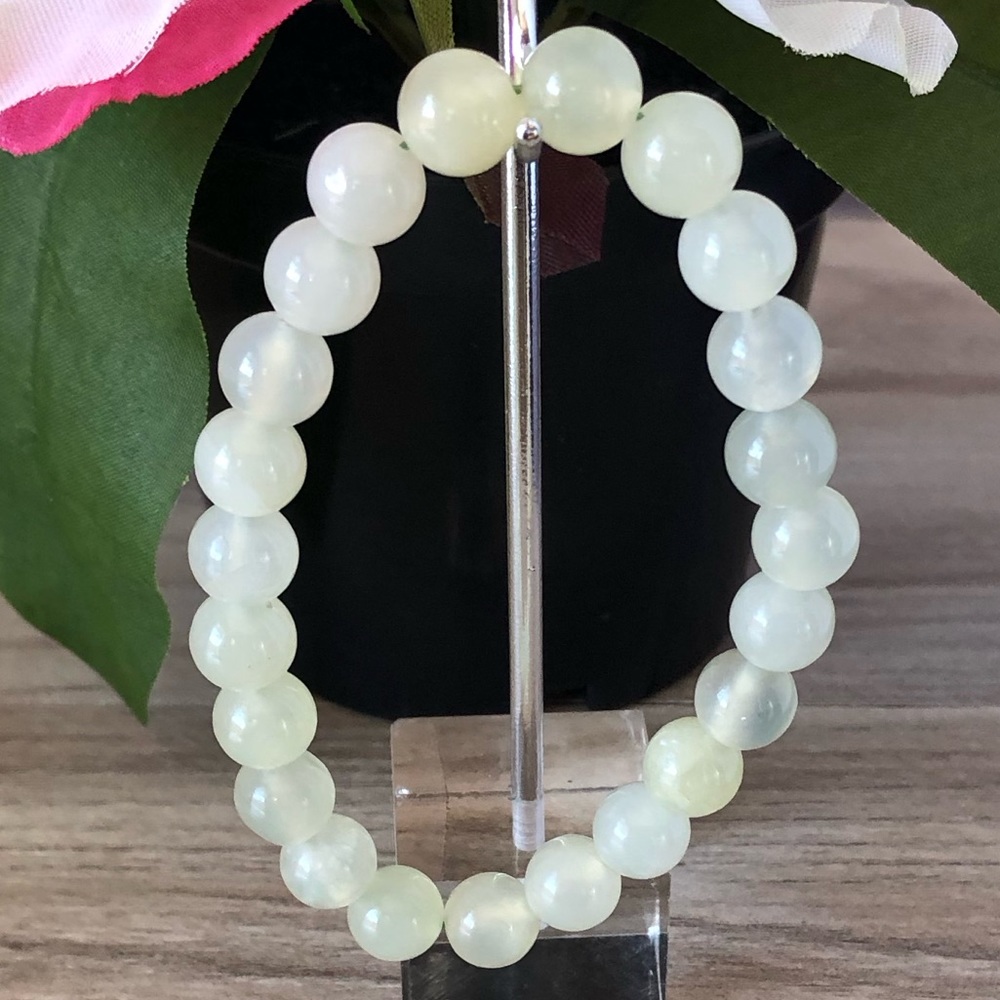 Mountain Jade Natural Stone Beads Stretchable Bracelet 7" - 8mm Beads Best Gift